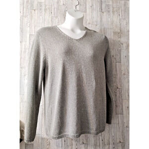 Chaus & Co. Women's Grey Silver Sparkly Shimmery Pullover Sweater Size XL